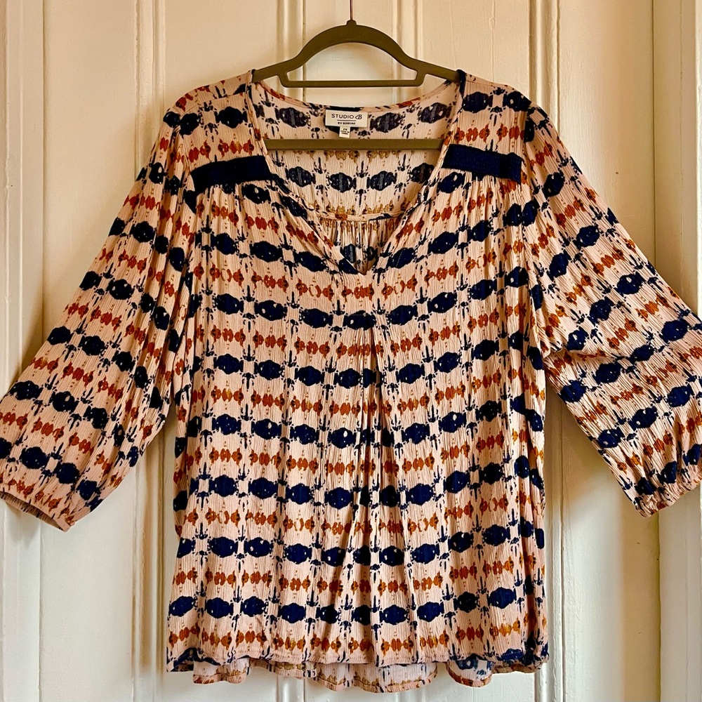 Studio B/ Bobeau pink batik printed top, 2X